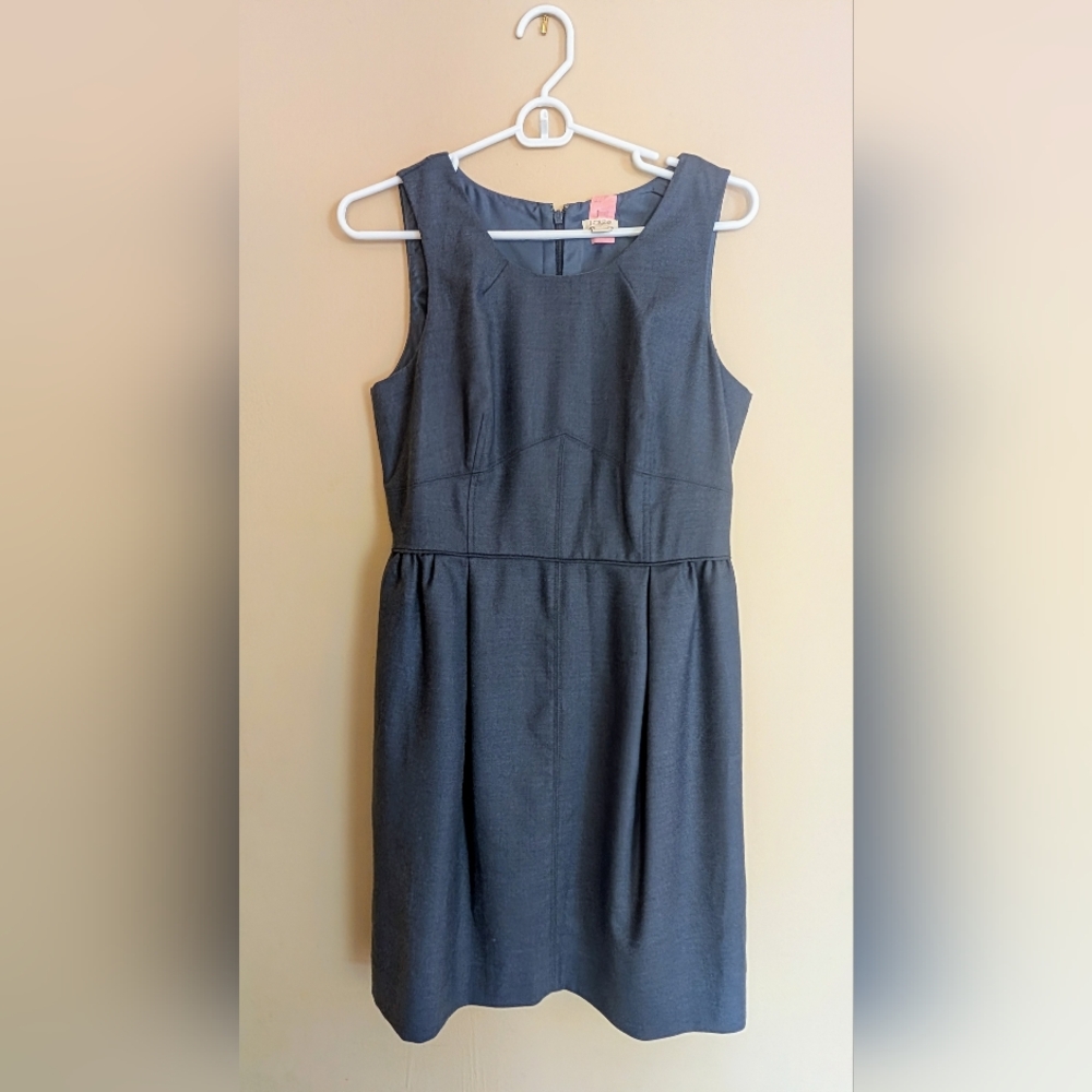 J. Crew Gray Pleated Sheath Light Wool Dress, Size 6
